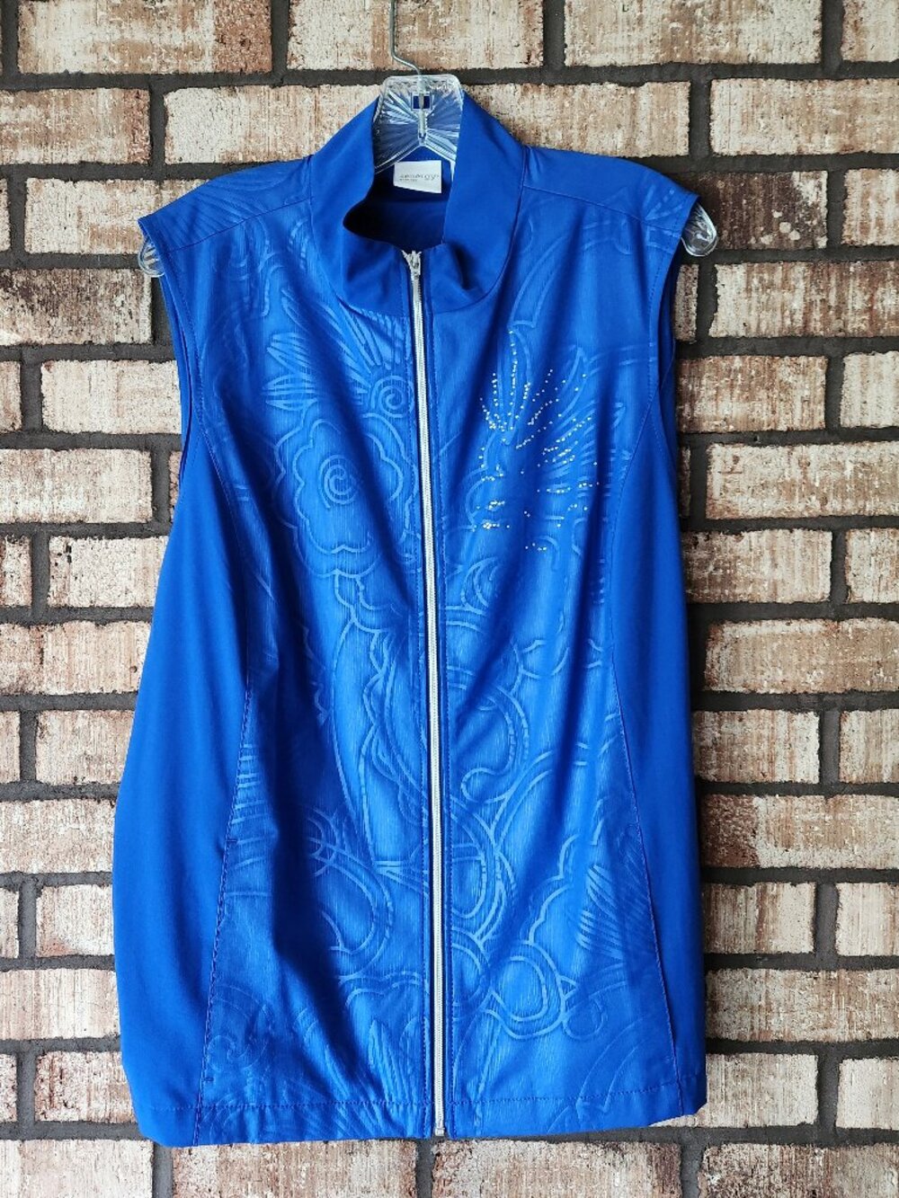 Chico's Zenergy Neema Embossed Vest Majestic Blue Sparkle Accents Size 3 NWT